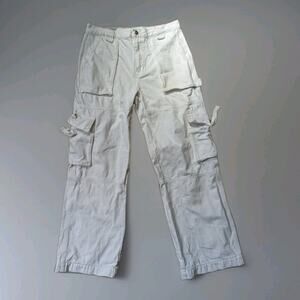 Lovers And Friends Nico White Denim Cargo Pants Wide Straight Leg Size 30